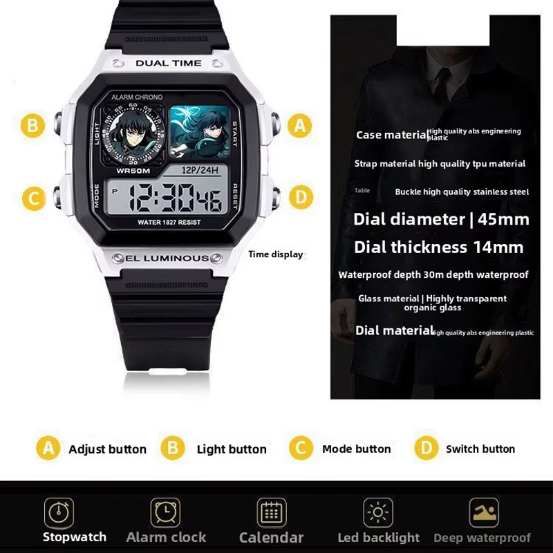 Demon Slayer Tanjirou hommes montres de sport Anime multifonction étanche montre-bracelet montre numérique en plein air horloge électronique cadeau