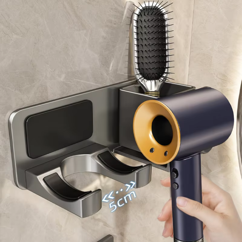 Support mural pour salle de bain, support pour sèche-cheveux équipé d'un coffret de rangement. Idéal pour ranger le rasoir et les articles de toilette, durable