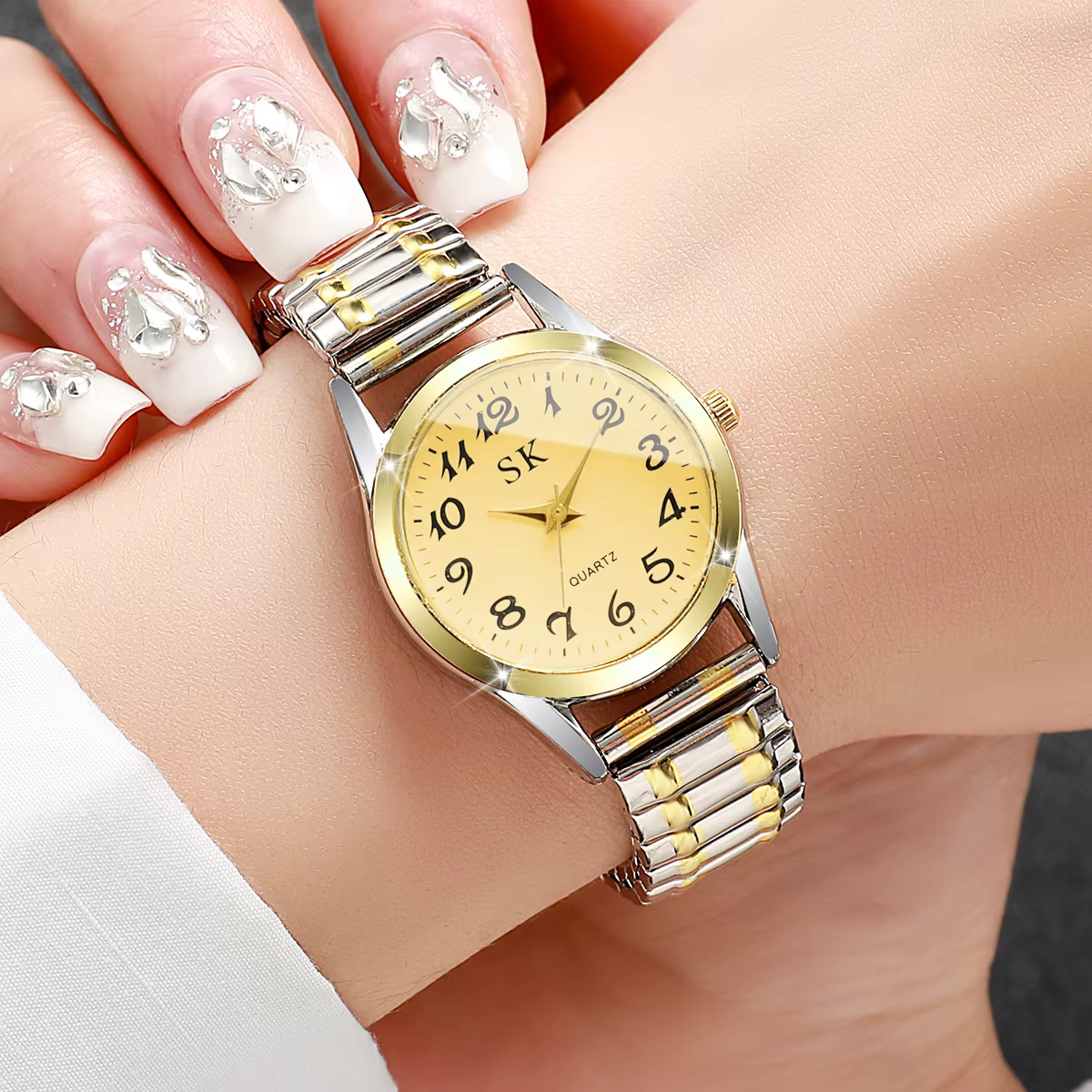 Élégant petit cadran femmes montres mode bracelet élastique montre à Quartz Reloj Mujer (sans boîte)