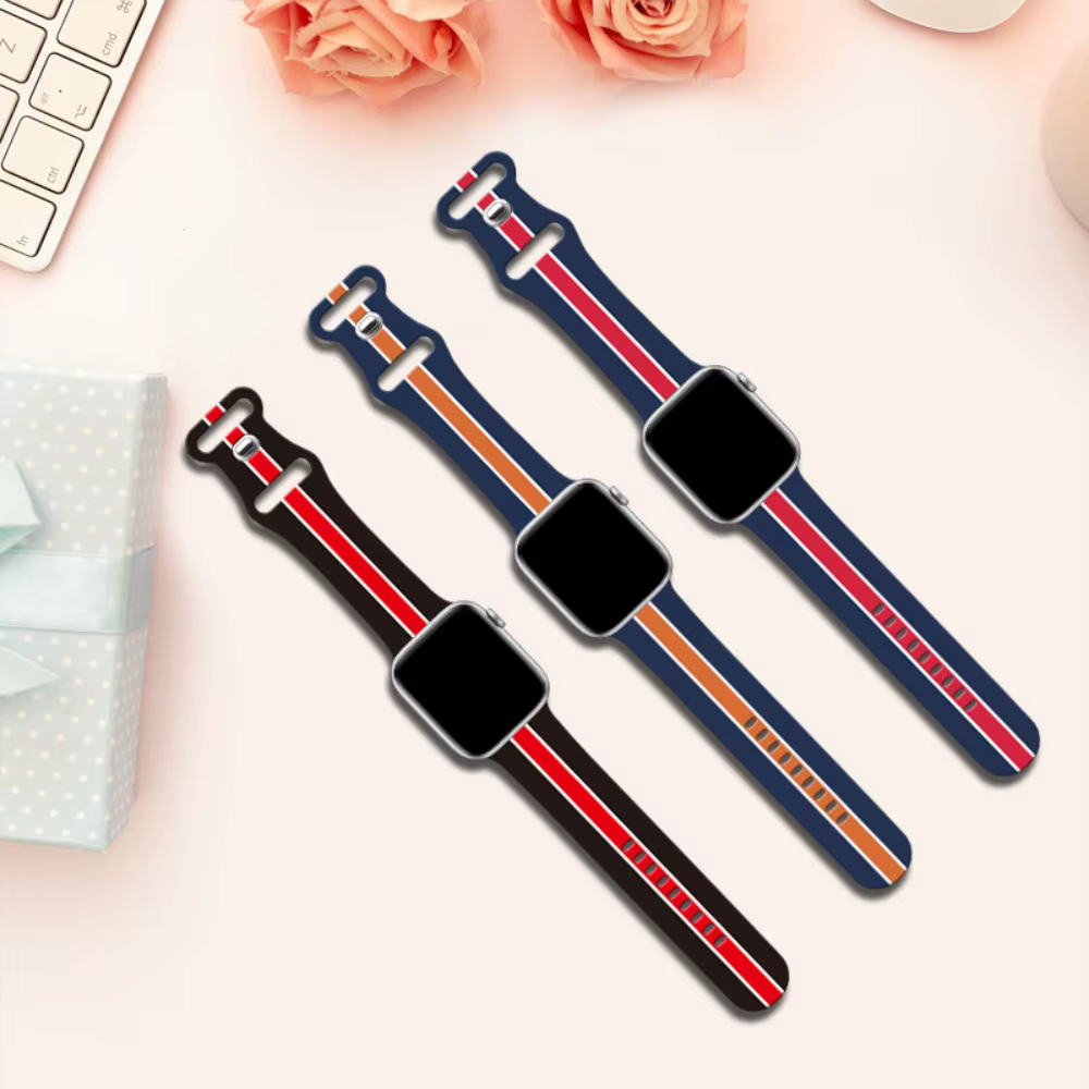 Bracelet imprimé à rayures en Silicone pour Apple Watch
