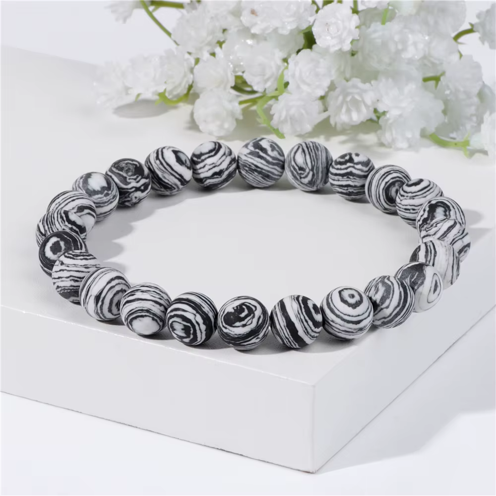 Bracelet en pierre naturelle noire et blanche de 8mm, fait à la main, en opale mate, perles, énergie, Yoga, pour hommes et femmes, bijoux cadeau