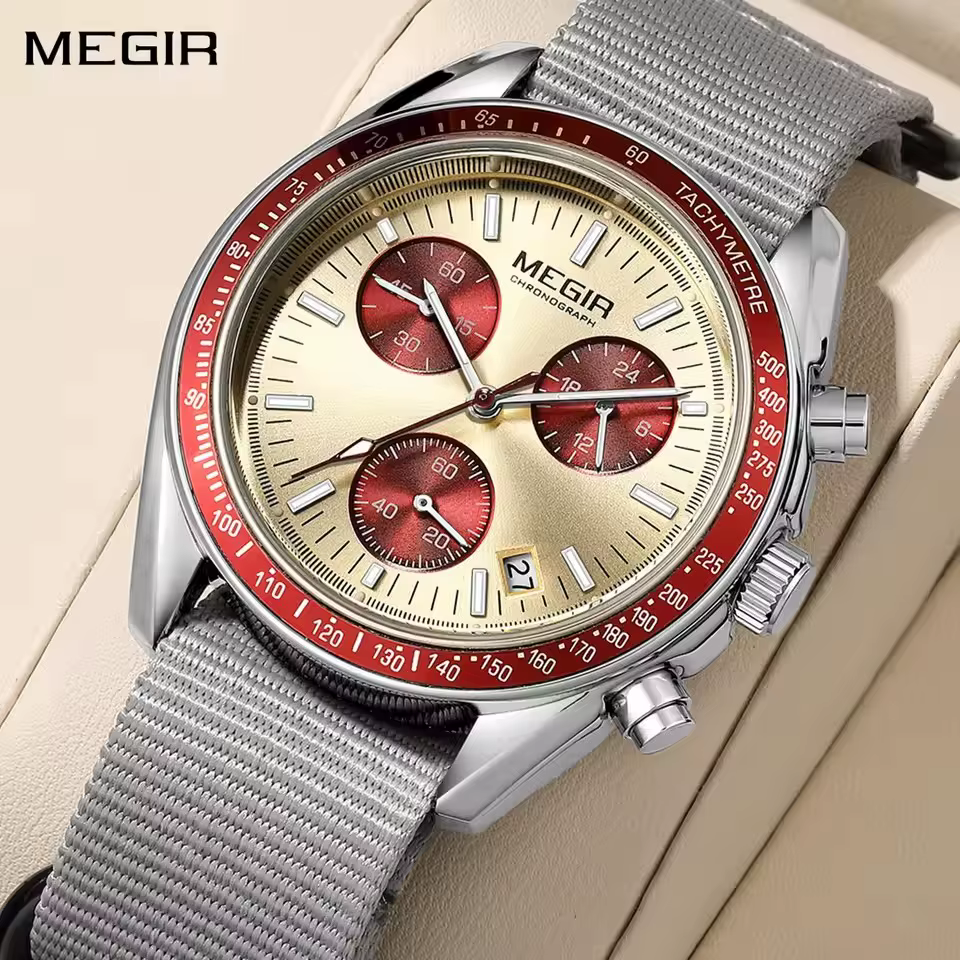 MEGIR 2247 Sport nouvelle montre noire chronographe décontracté vie tissage bracelet Quartz étanche montre-bracelet pour homme