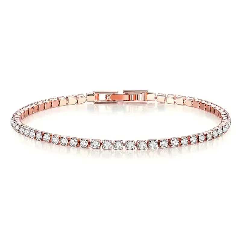 Bracelet de Tennis en argent Sterling 925, or Rose, cristal scintillant, zircone cubique, Hip-Hop, bijoux de luxe pour femmes, cadeau Surprise