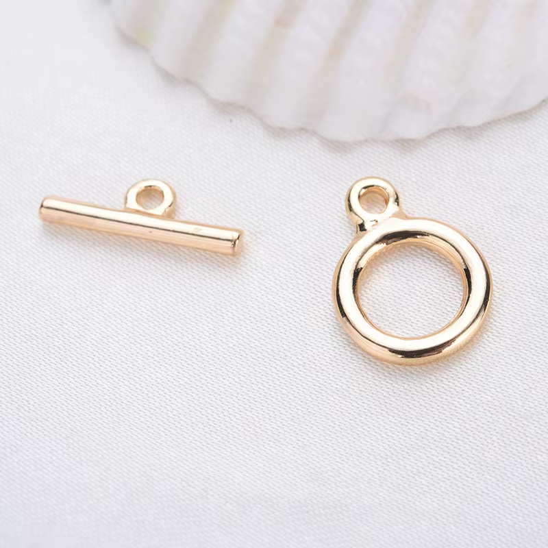 (3341) 6 ensembles de fermoirs ronds en laiton plaqué or 24 carats de 15x11 mm