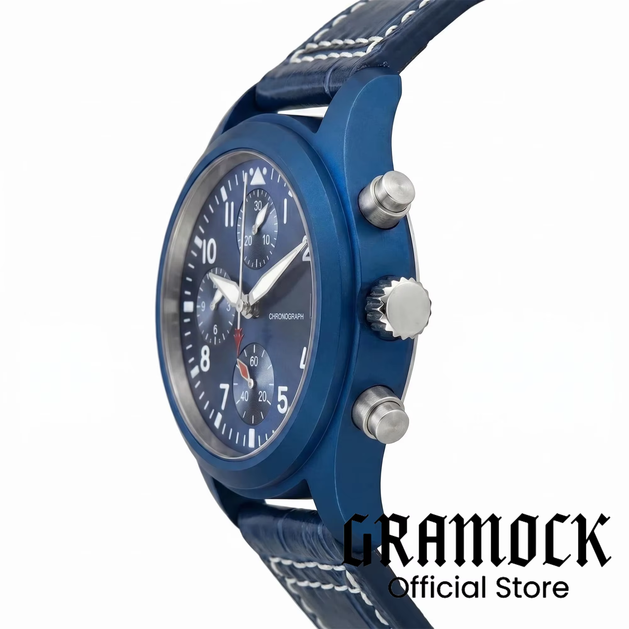 Montre-bracelet pilote bleue personnalisable 38 mm VK67