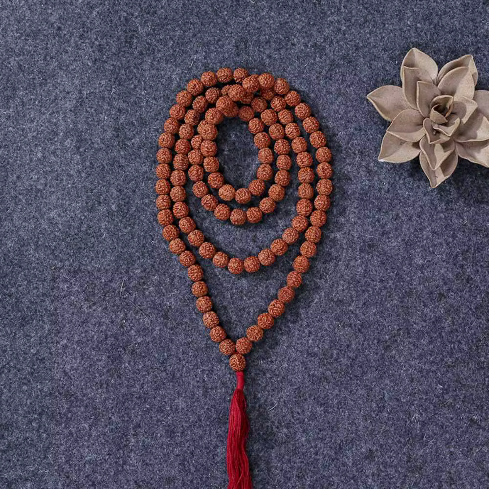 Rucurriculum-KSHA Rudraksh Mala ROSARY, 108 + 1 Grosses Perles de 8mm, Barrage de Bénédiction de Style National, Bouddhisme Chanceux, Souvenir Élégant