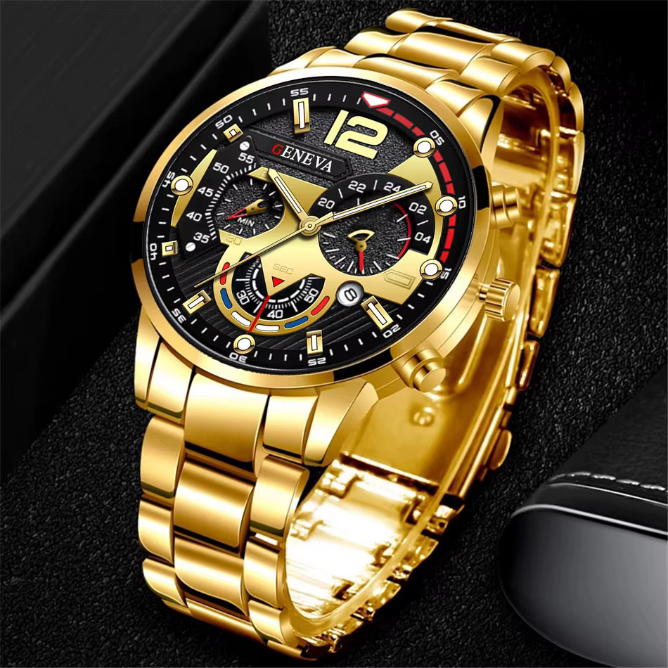 Montre chronographe pour homme avec bracelet en acier argenté