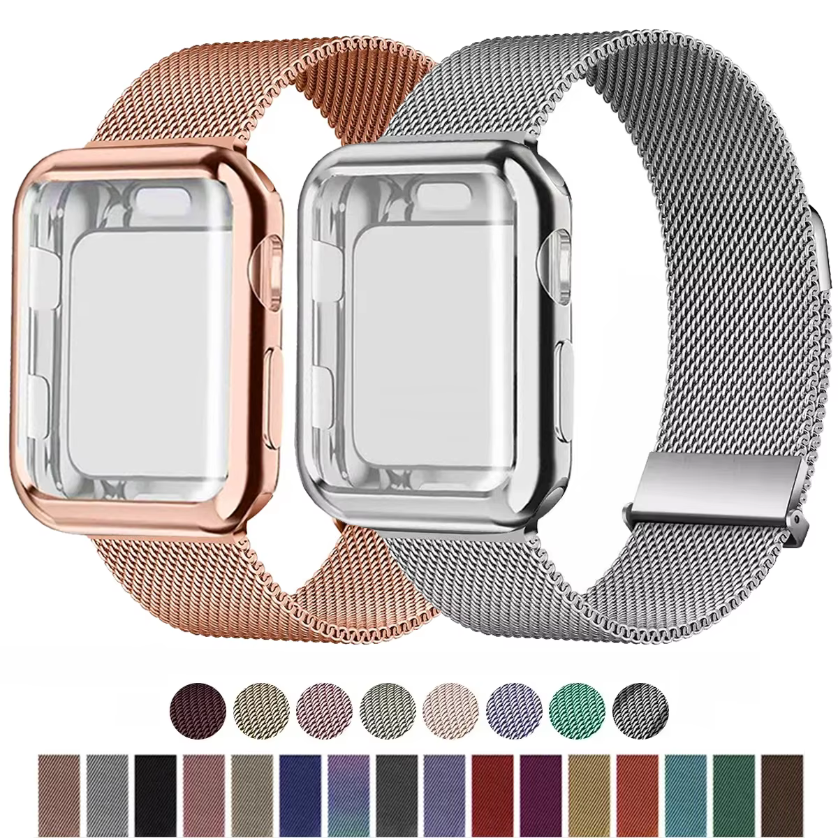 Boucle milanaise + étui pour bracelets de montre Apple 45mm 44mm 38mm-42mm 41/40mm bracelet magnétique en métal iwatch série 9 8 7 6 5 4 3 SE