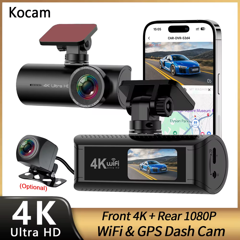 Kocam 4K WIFI GPS double caméra de tableau de bord avant et arrière pour voitures caméra voiture DVR enregistreur enregistreur vidéo Dashcam caméscope boîte noire