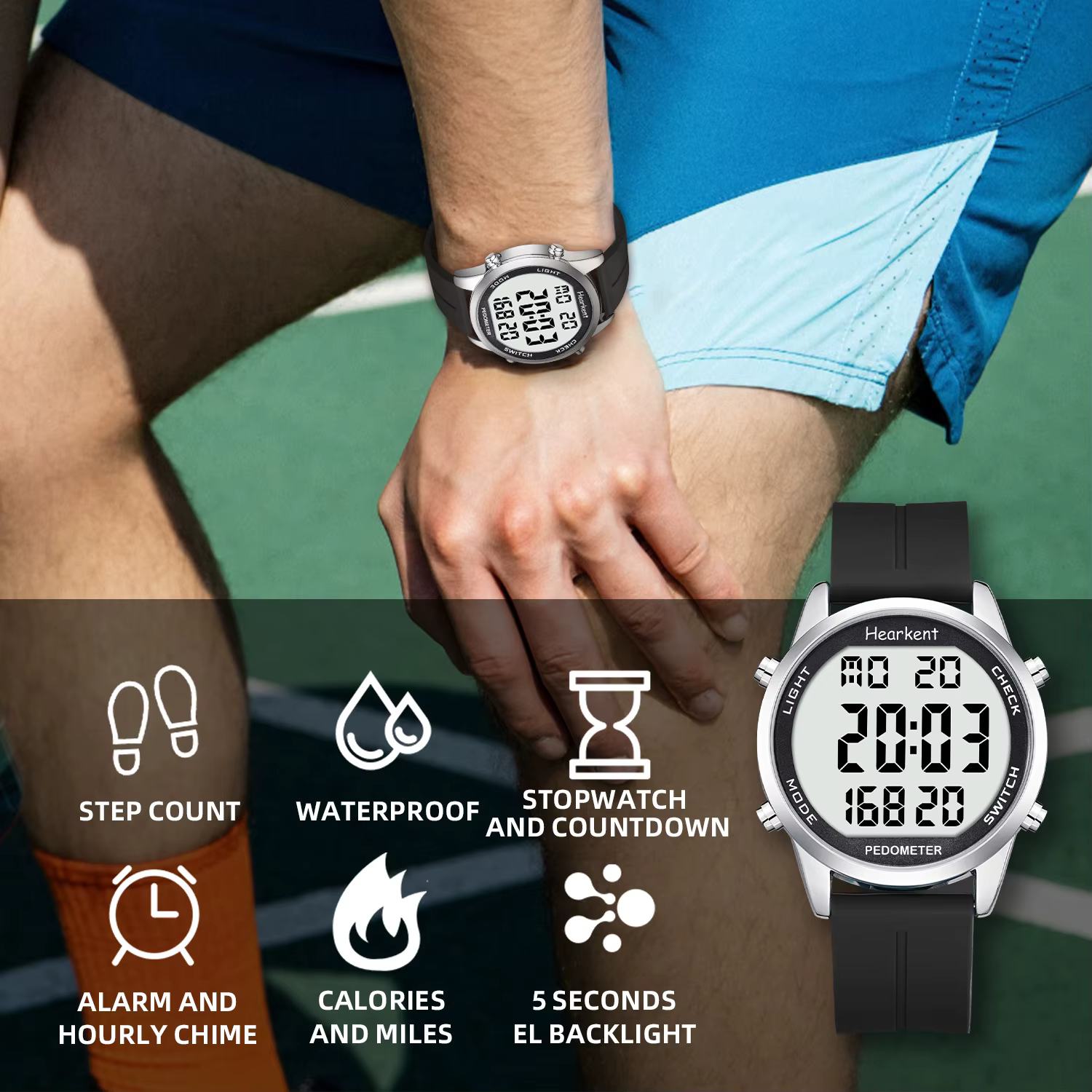 Hearkent podomètre montre hommes/femmes Sports de plein air montres étape compteur de calories rétro-éclairage LED pour traqueur de marche pas de Bluetooth