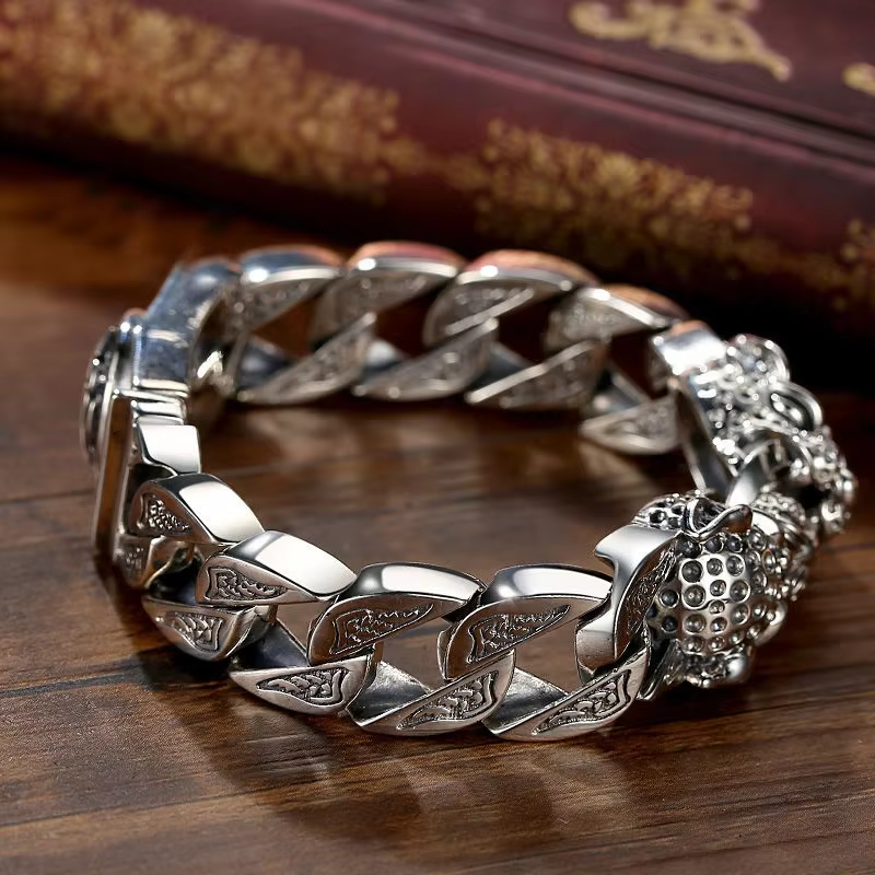 Bracelet tressé en argent prêle léopard pour hommes et femmes
