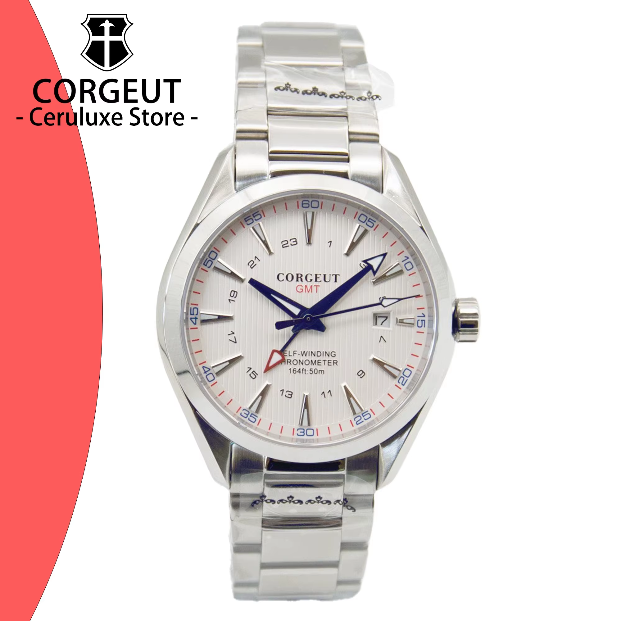 Montre mécanique automatique Corgeut 41mm GMT pour homme