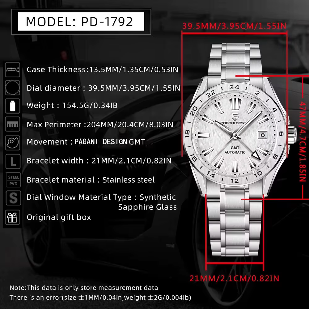 PAGANI DESIGN nouveau PD-1792 GMT montre pour hommes automatique haut de gamme 100M sport étanche montre-bracelet