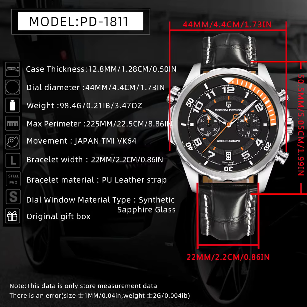 PAGANI DESIGN nouveau 1811 montre pour hommes 44mm montre-bracelet à Quartz multifonctionnel chronographe haut de gamme