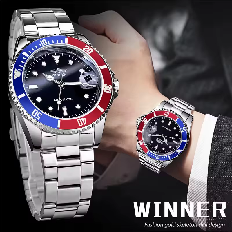 WINNER 002 montres mécaniques automatiques pour homme étanche bracelet en acier inoxydable montre-bracelet calendrier lumineux décontracté hommes montre