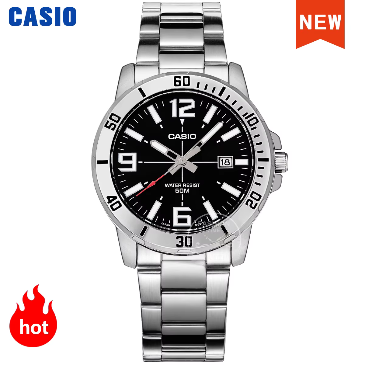 Montre Casio pour hommes Bracelet en acier inoxydable styles d'affaires relogio masculino MTP-VD01D