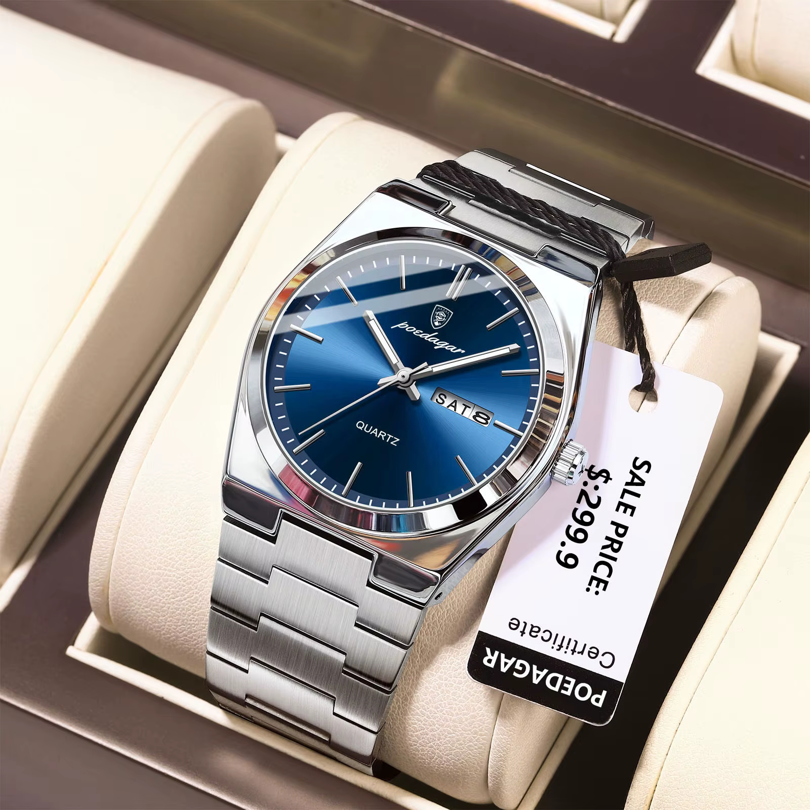 POEDAGAR montres de luxe pour hommes en acier inoxydable étanche lumineux homme montre Date semaine mode décontracté