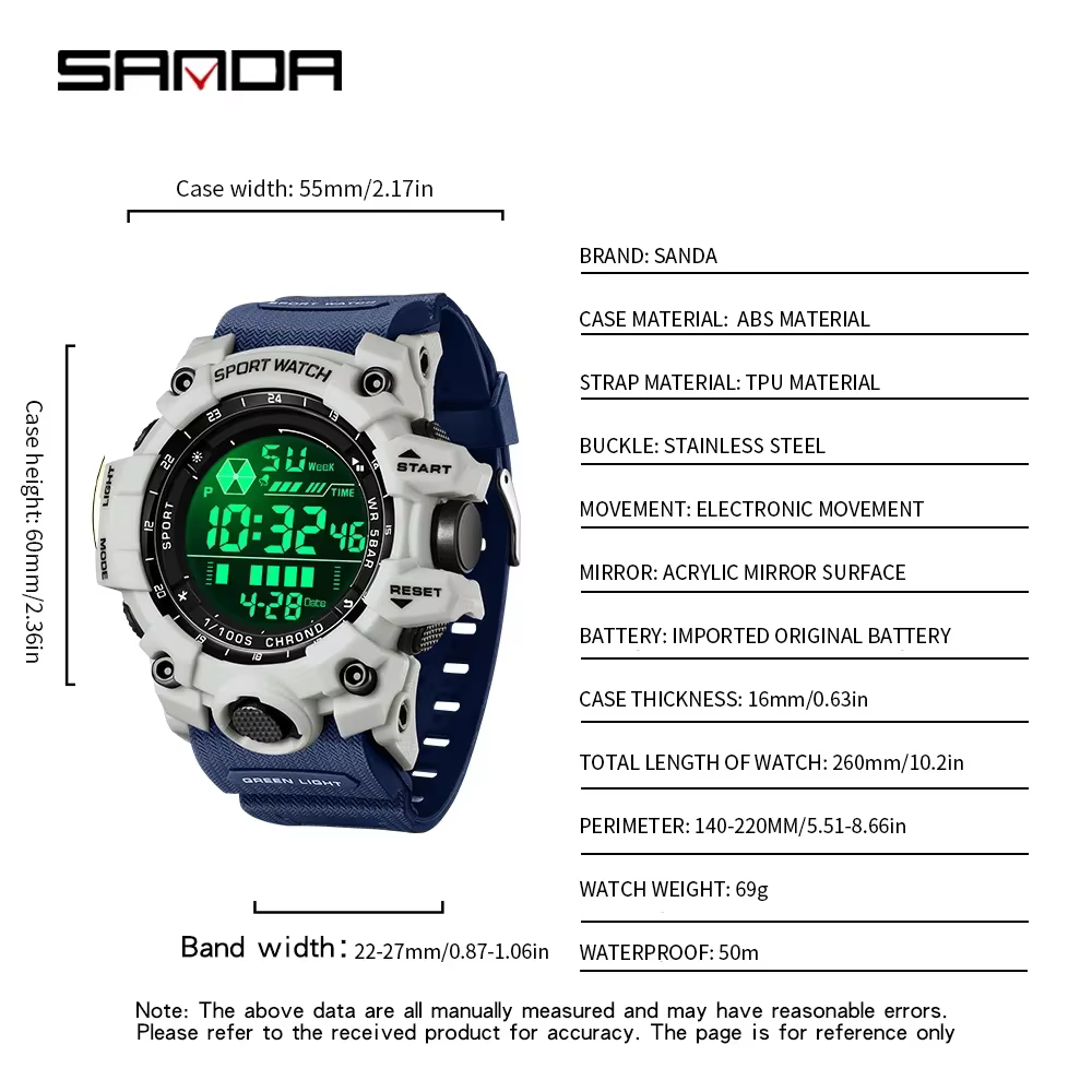 SANDA hommes montre de sport de plein air LED étanche analogique affichage numérique multifonction grand cadran montre-bracelet électronique G style mâle Cloc