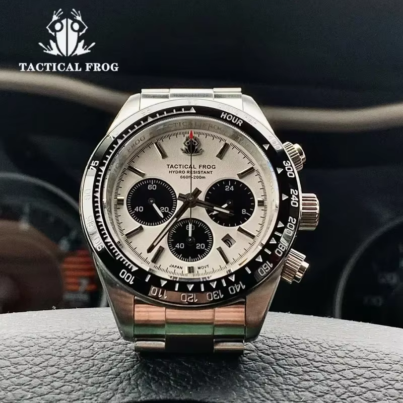 Tactique grenouille V2 chronographe solaire montre à Quartz saphir cristal miroir lunette en céramique 200M étanche