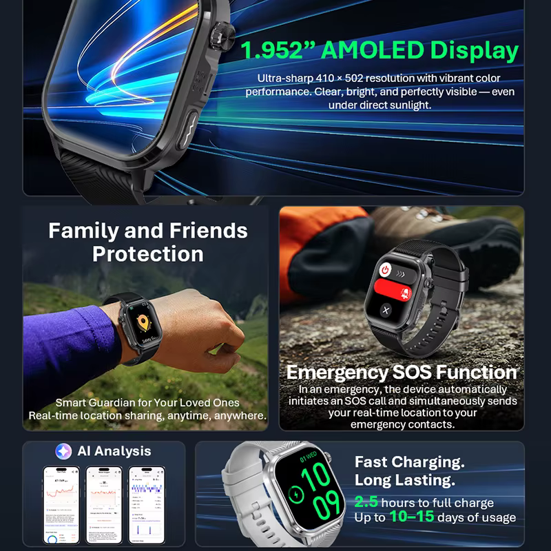Montre connectée VALDUS CARDIGO AMOLED GPS+ECG pour homme et femme