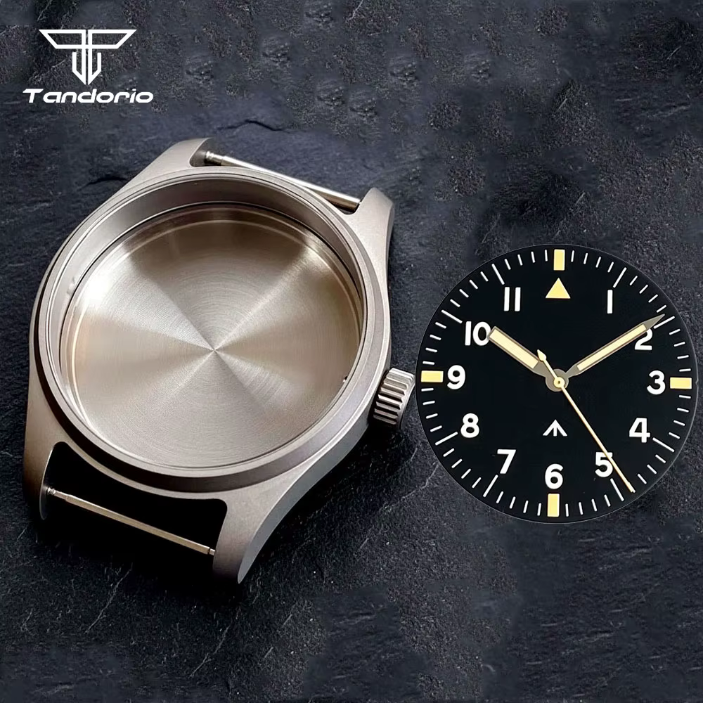 Boîtier de montre anti-allergie en titane de 39mm + cadran noir/bleu de 33.5mm