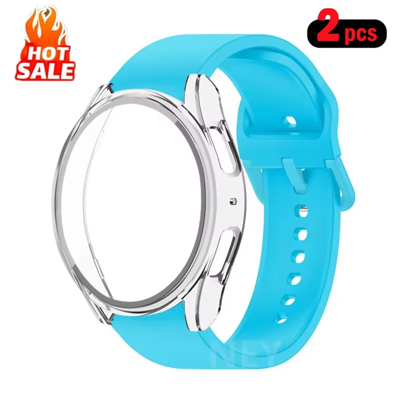 Verre trempé + boîtier + bracelet en Silicone pour Samsung Galaxy Watch 7 6 5 4 40mm 44mm 2 pack housse de protection