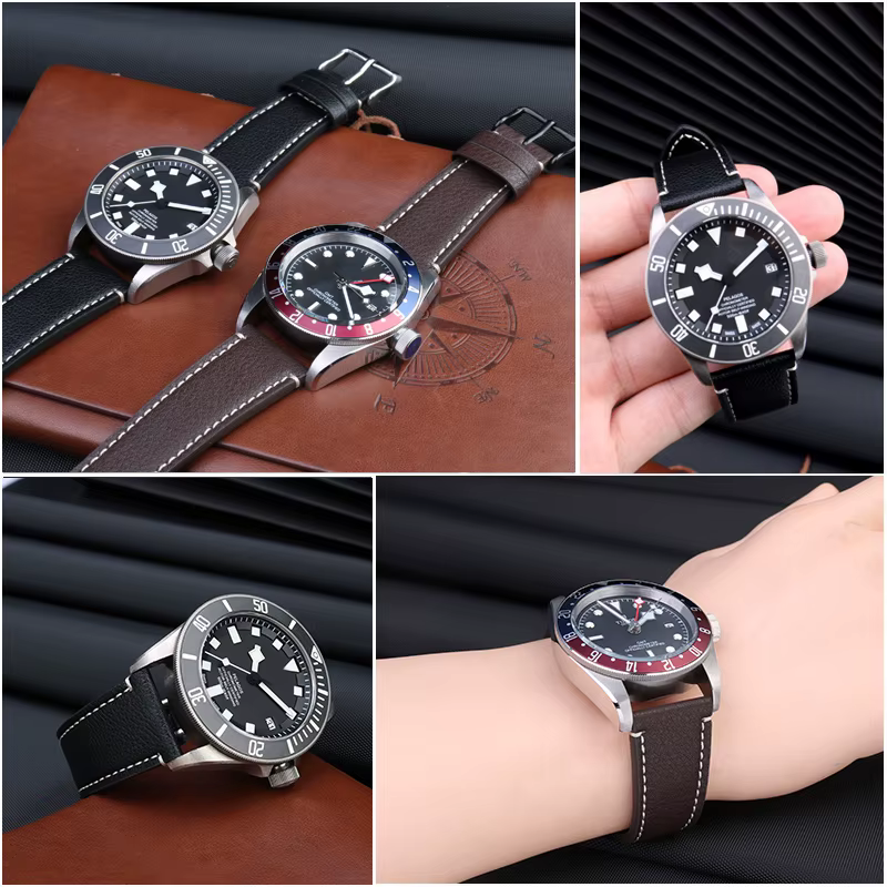 Bracelet de montre en cuir marron foncé pour homme