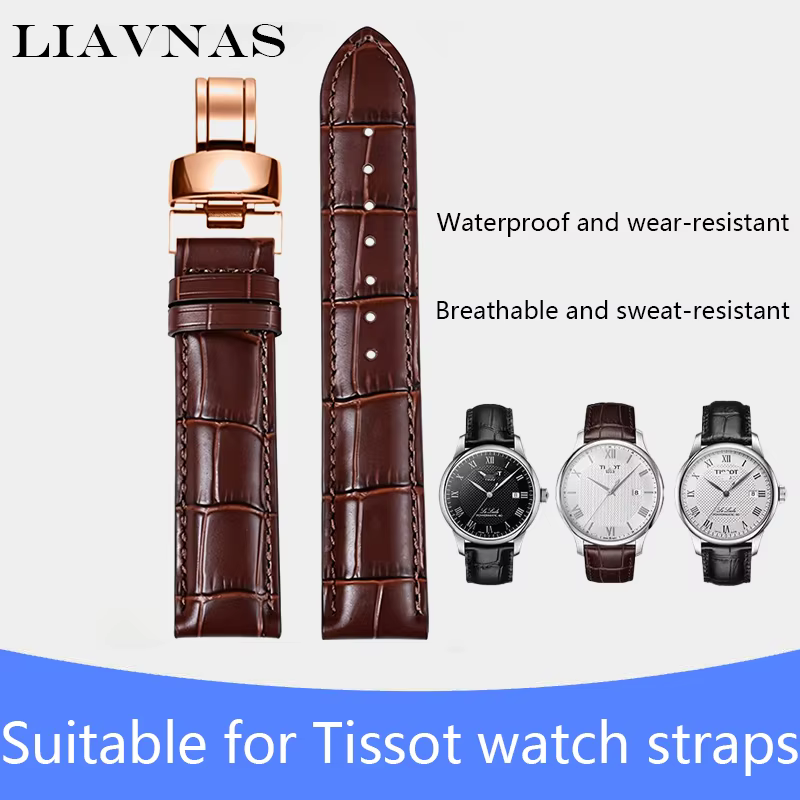 Tailles disponibles 18 mm, 19 mm, 20 mm, 21 mm, 22 mm pour bracelets de montre Tissot, dotés d'un fermoir papillon en acier inoxydable, unisexe.