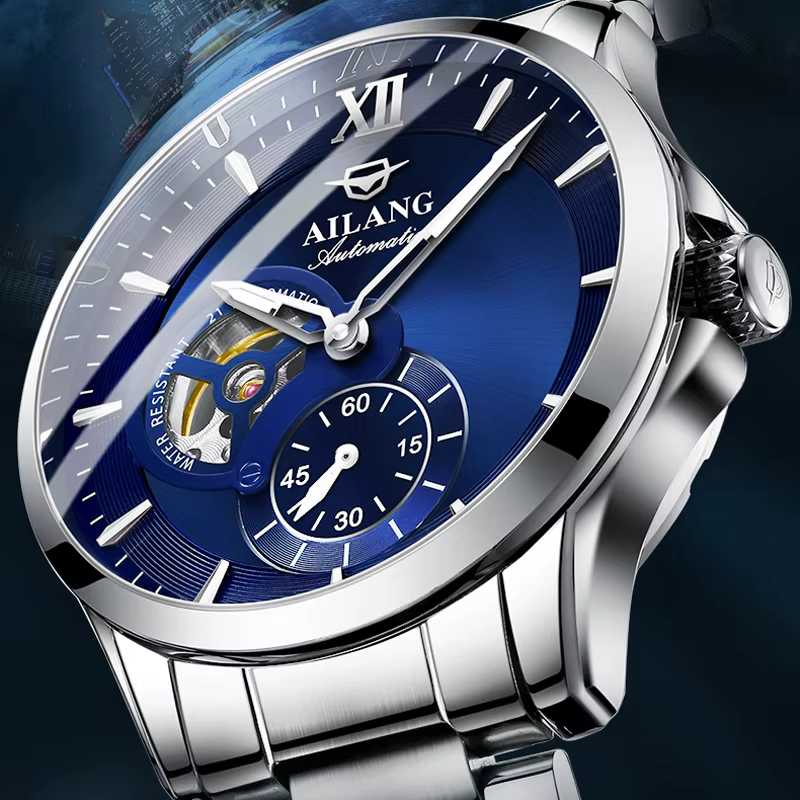 AILANG hommes montres haut de gamme de luxe en acier inoxydable montre mécanique
