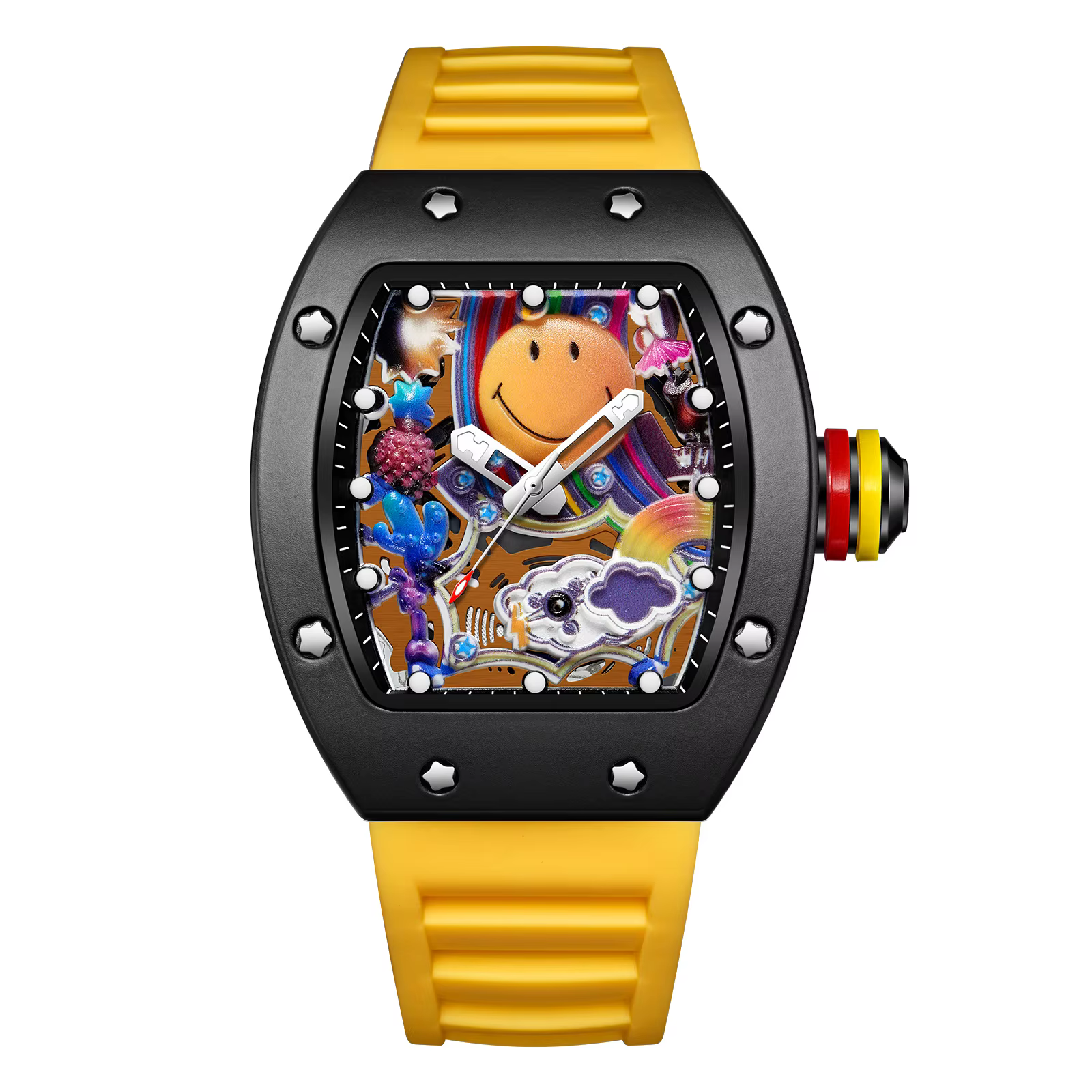 Montre à quartz homme Miller neuve forme tonneau cadran creux unique sport tendance étanche