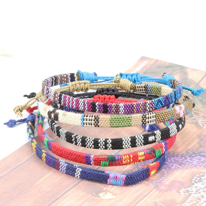 Bracelets de cheville en tissu tissé pour femmes et hommes, corde tressée à la main, nœud de plage, tissage ethnique Boho, breloque réglable