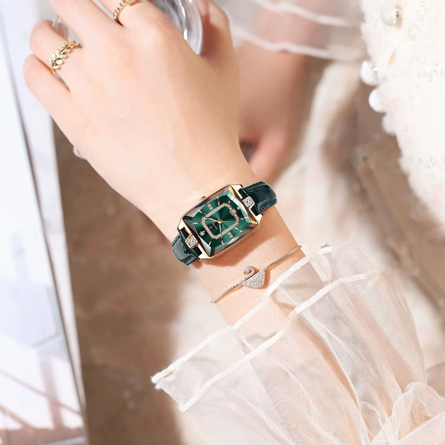 POEDAGAR Rectangle luxe femmes montres étanche Date cuir femme montre élégante mode Quartz