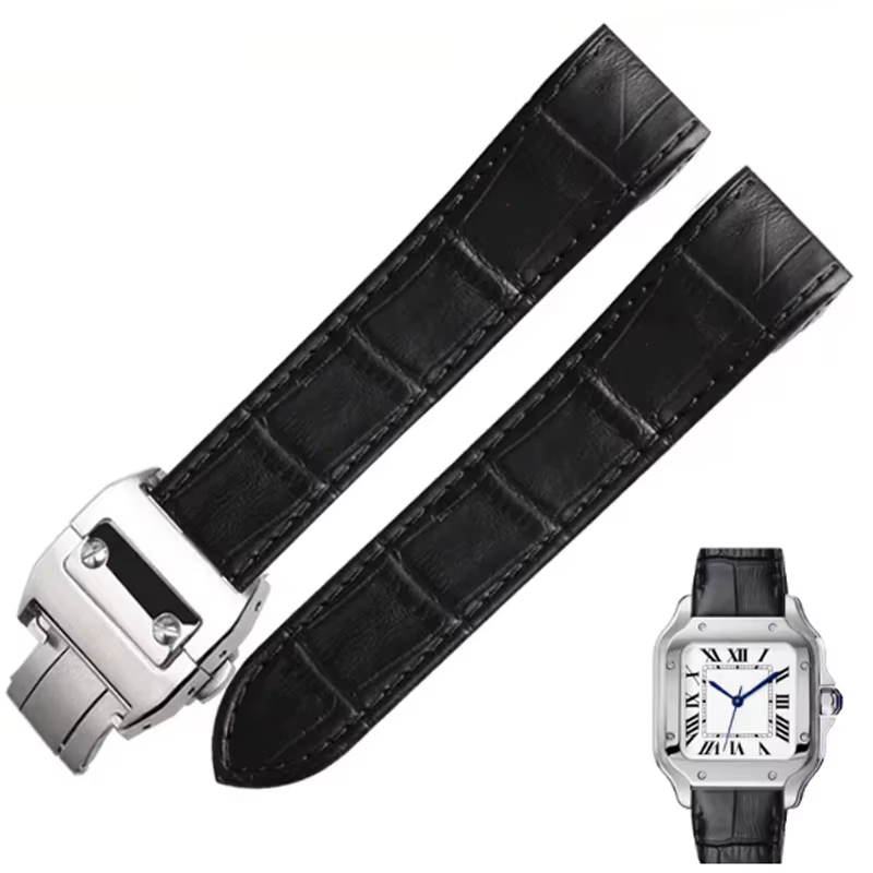 Bracelet de montre en cuir véritable pour Cartier Sandoz Santos 100