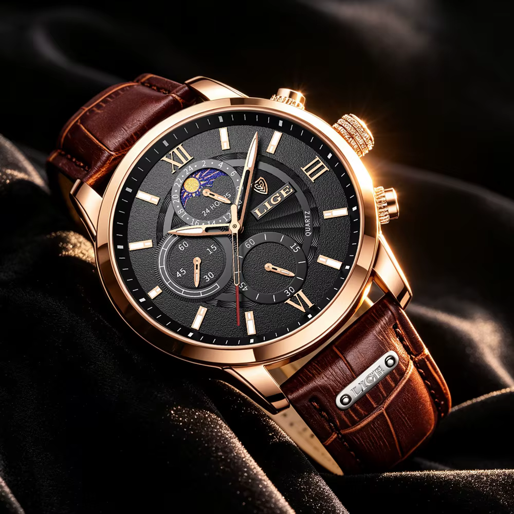 Nouvelles Montres Hommes 2026 LIGE – Montre Décontractée de Luxe en Cuir à Quartz