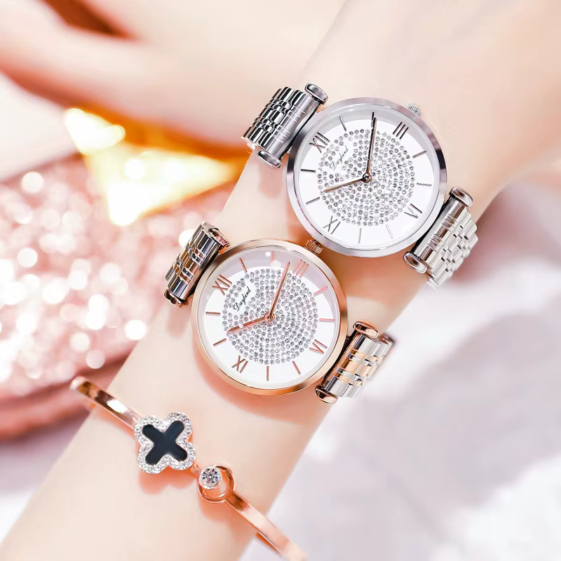 Montre à quartz pour femme série ciel étoilé avec mouvement Miyota VJ20 32 mm de diamètre et de 7 mm d'épaisseur incrustée de diamant tchèque 3 ATM