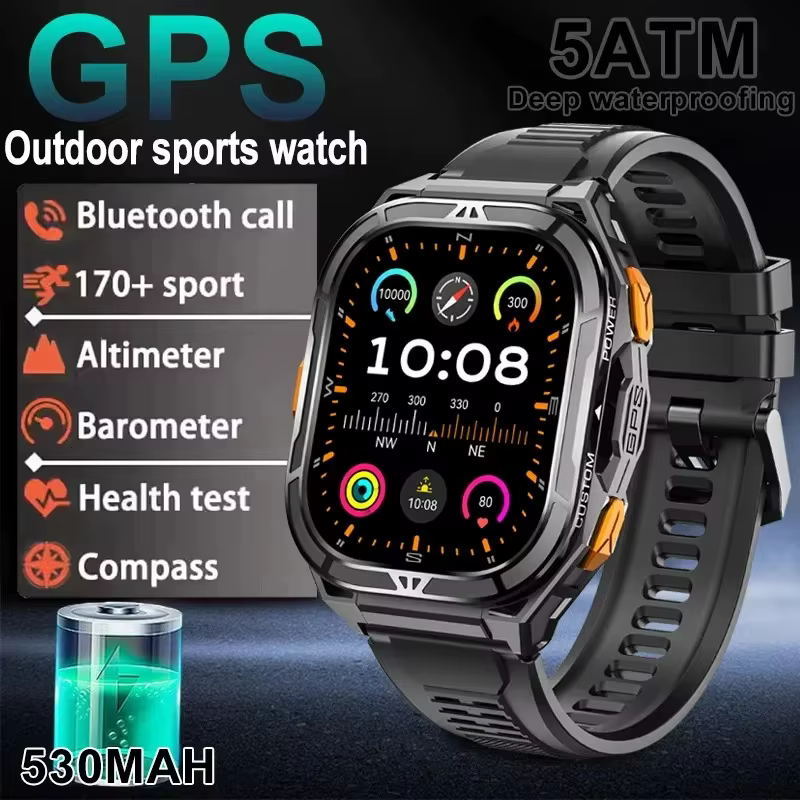 2025 nouvelle montre intelligente GPS hommes 1.96 pouces HD AMOLED écran boussole Bluetooth appel 5ATM étanche Sport montre intelligente pour Android iOS