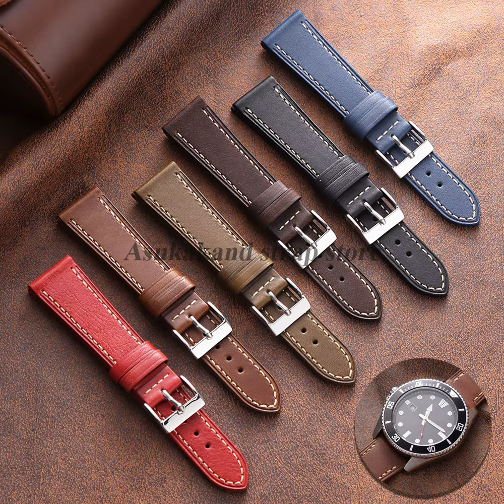 18mm 20mm 22mm Vintage Bracelet de montre en cuir véritable pour Seiko pour Omega