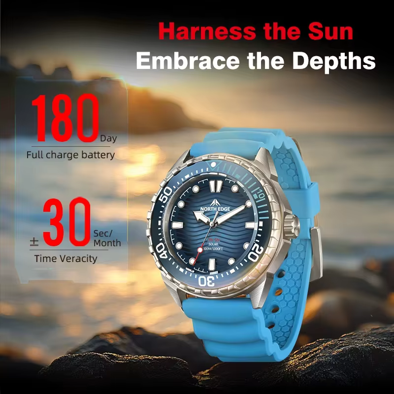 Montre de plongée solaire NORTH EDGE TRITON-TI en titane et acier inoxydable