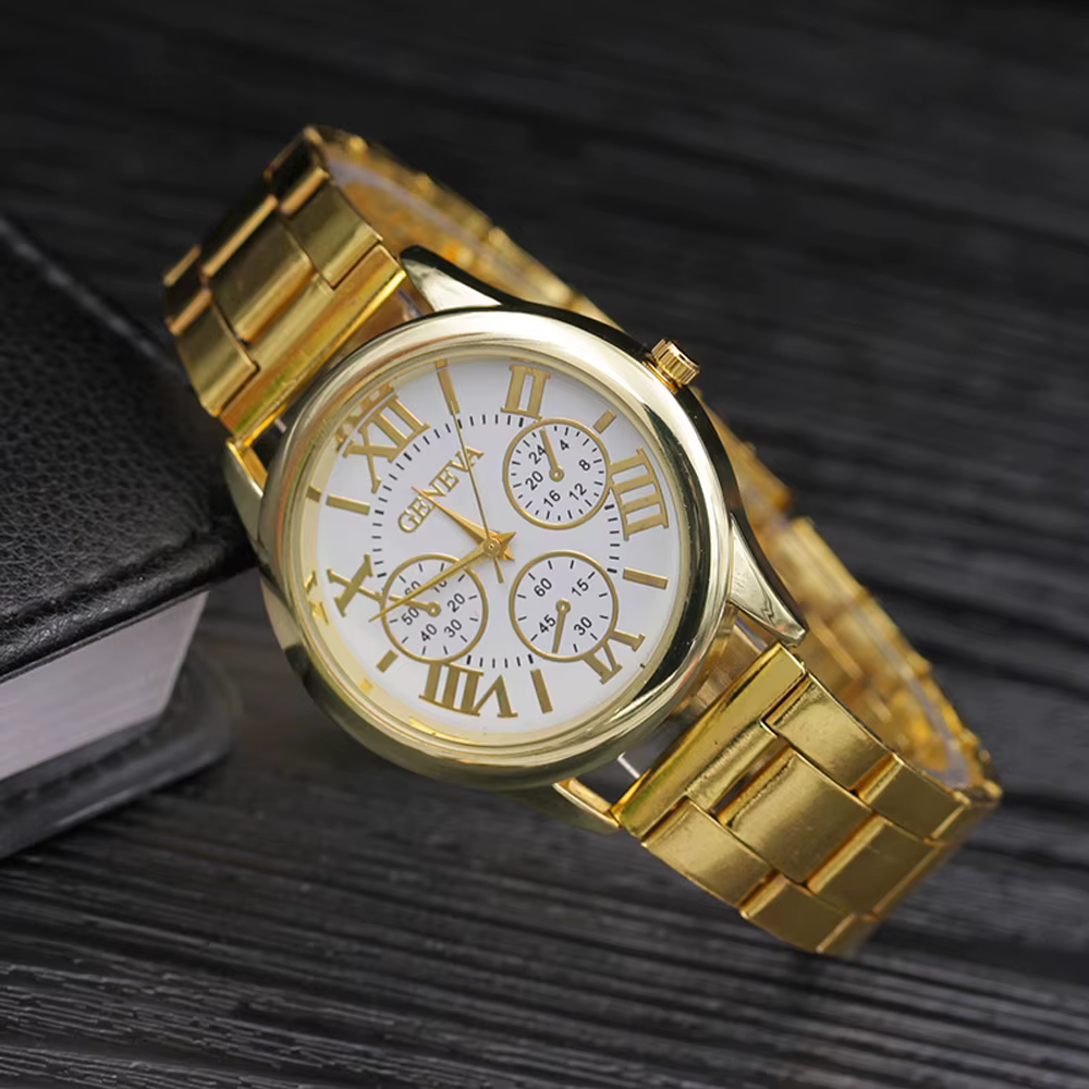 2025 Vintage nouvelle marque 3 yeux or genève montre à quartz décontractée femmes en acier inoxydable robe montre-bracelet dames horloge