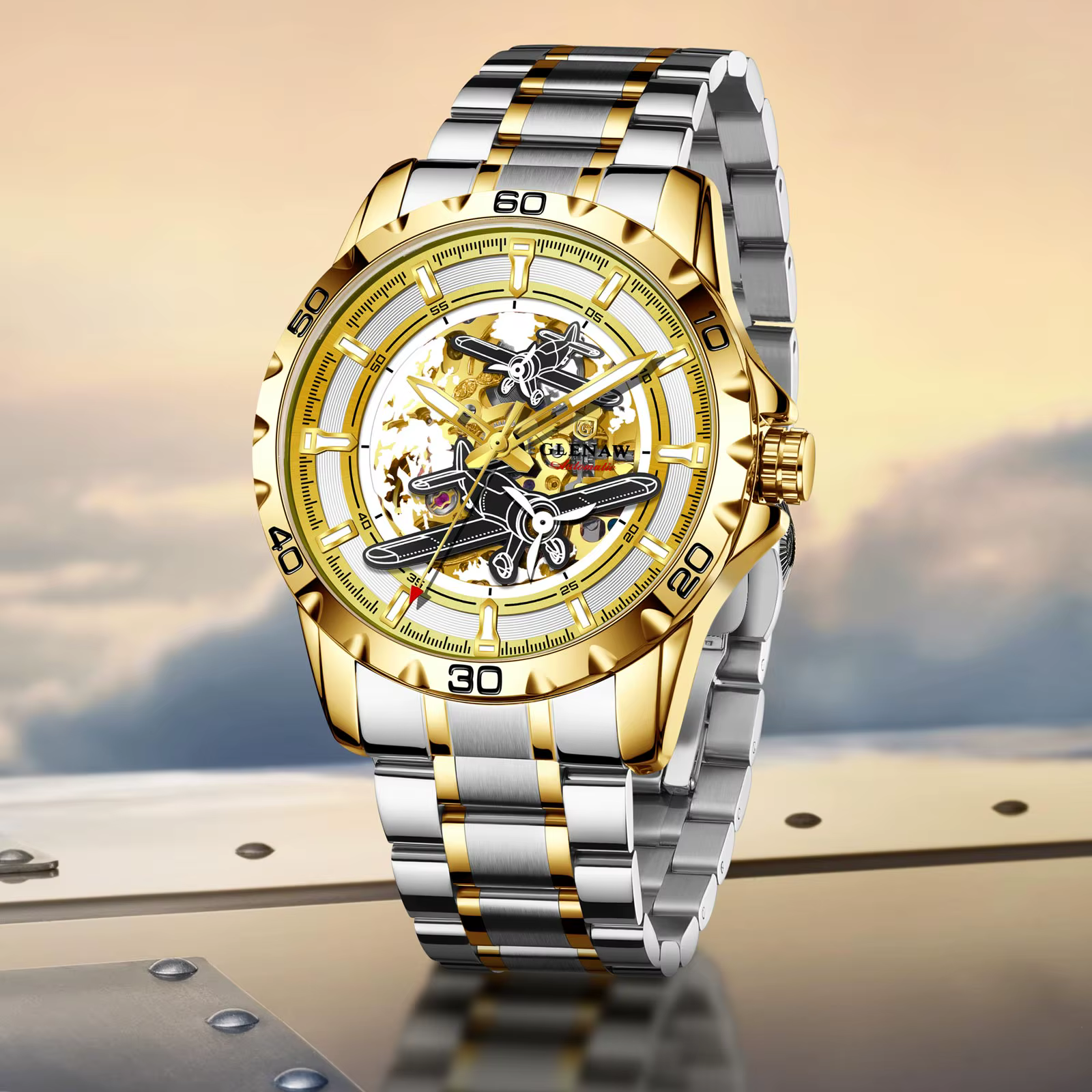 Montres mécaniques entièrement automatiques Glenaw Aircraft pour hommes