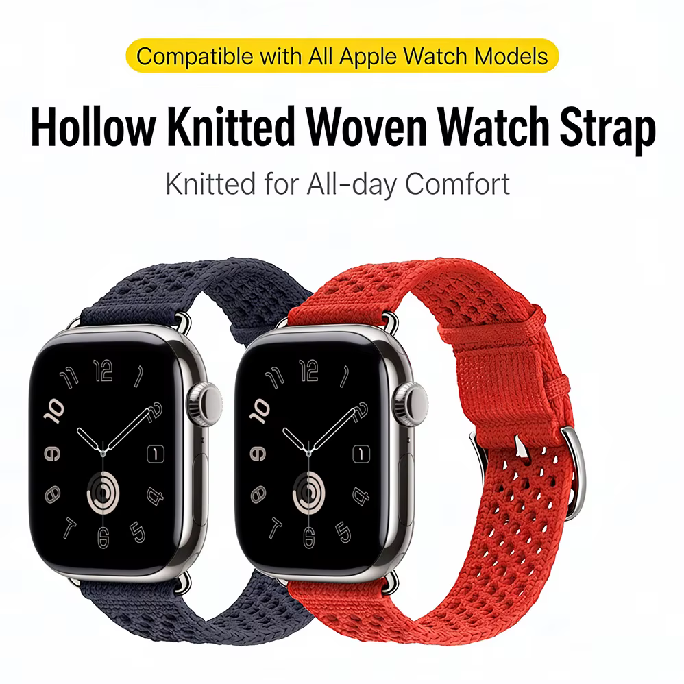 Nouveau Bracelet Tricot Simple Tour Bleu Jean Beige De Weimar 2026 pour Apple Watch Ultra3 11 9 8 7 6