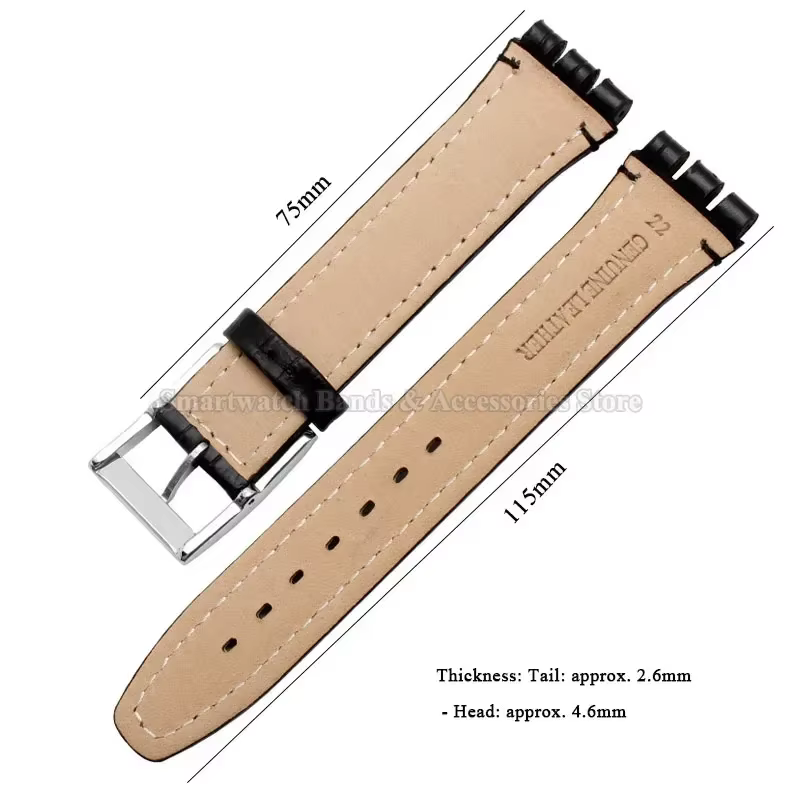 Bracelet en cuir véritable 17mm 19mm pour Swatch série étanche Sport