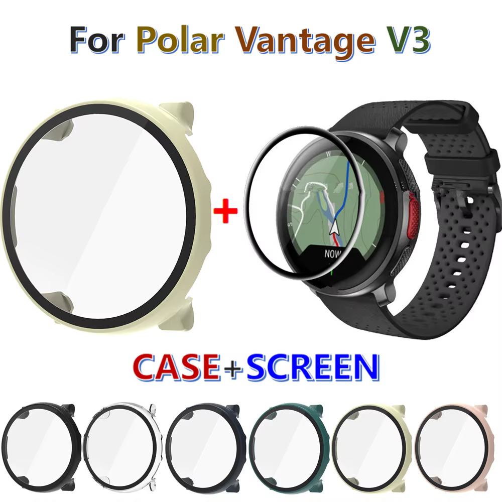 1 + 1 PMMA protecteurs d'écran Film de verre Bracelet couverture pour Polar VantageV3 montre lunette étui de protection