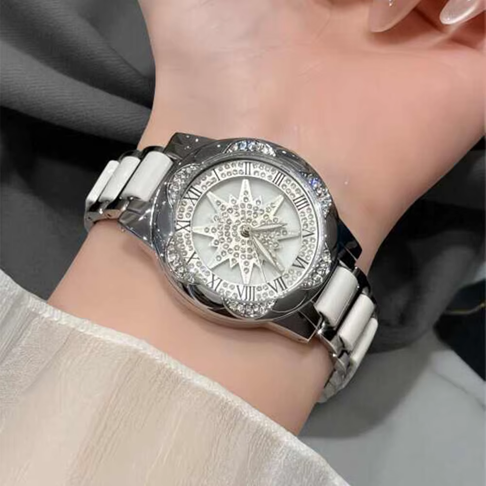 Montre pour femme de luxe avec cadran rotatif orné de diamants, étanche, élégante, haut de gamme, ronde, pour femme