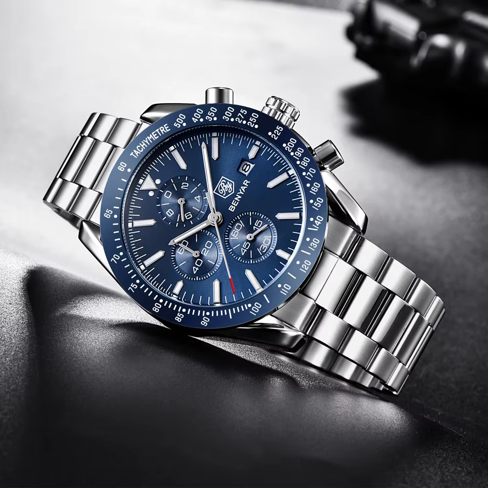 Hommes montre BENYAR Top marque de luxe en acier affaires