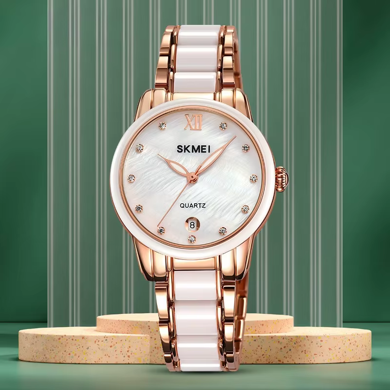 2025 Nouvelle montre à quartz pour femme avec lunette en céramique : montre-bracelet tendance et décontractée