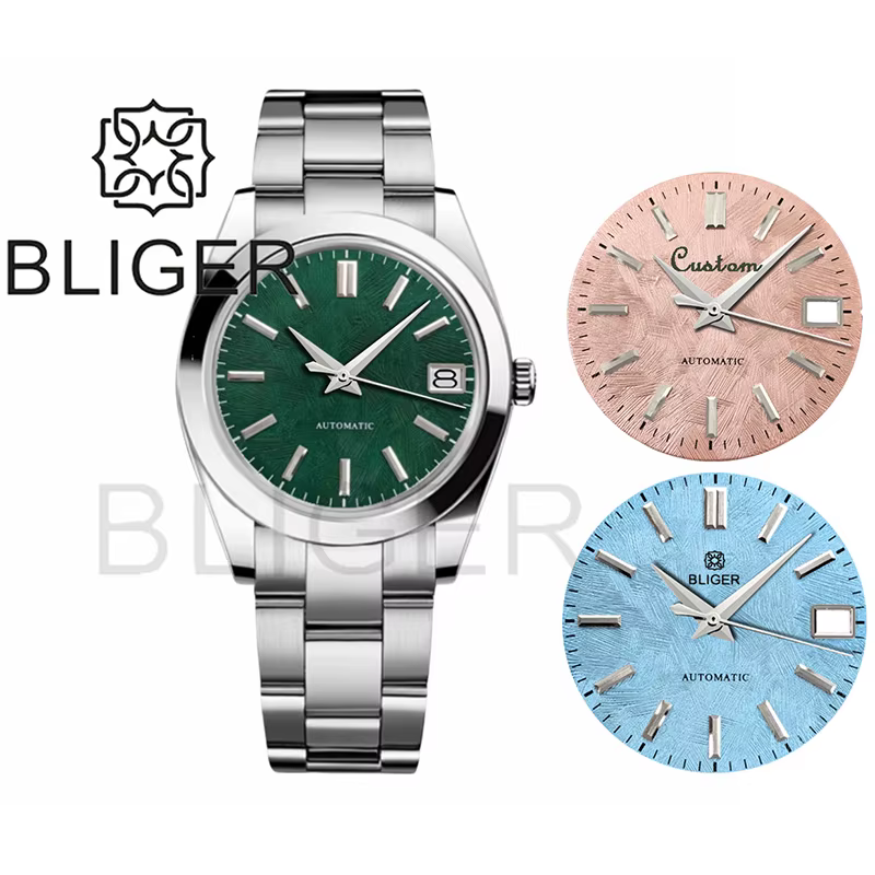 BLIGER 36mm39mm logo personnalisé cadran vert montre Sakura rose glace bleu Texture