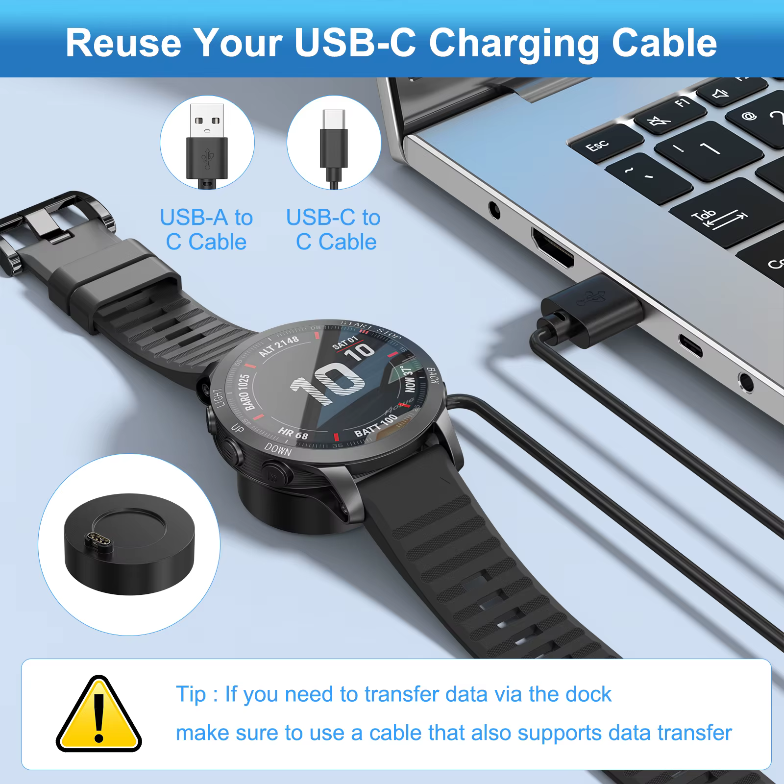 Chargeur de montre à tête unique pour Garmin instinct 2 Venu2/VenuSq2/3/3S Fenix 5/6/7 Vivoactive4/4S/3