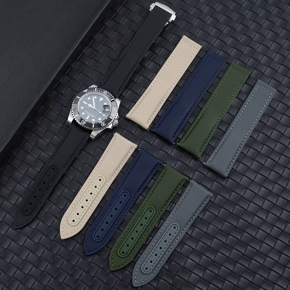 Bracelet de montre en tissu voile 20mm 22mm Beige gris vert noir