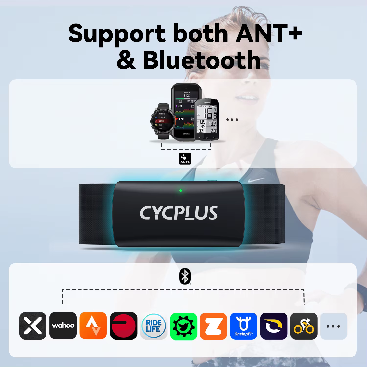 CYCPLUS H2 moniteur de fréquence cardiaque BLE ANT + IPX7 sangle pectorale